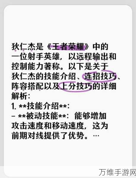 王者荣耀狄仁杰技能深度解析，实战技巧与致胜攻略