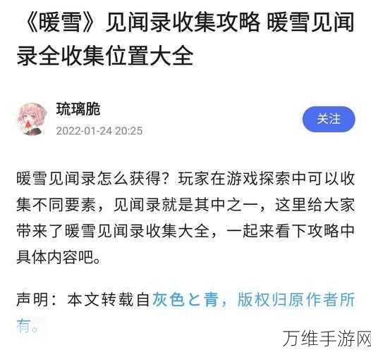 暖雪手游新手必看,全方位问答攻略助你快速上手