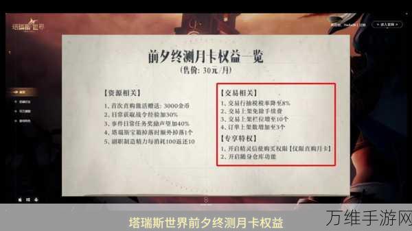 塔瑞斯世界月卡价格揭秘,超值福利等你来享!