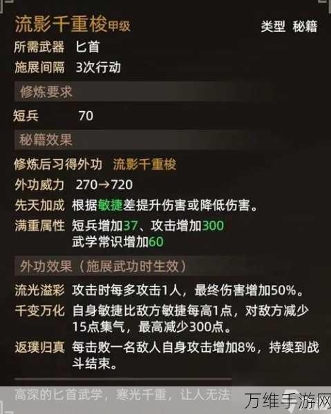 大侠立志传匕首流武学搭配一览