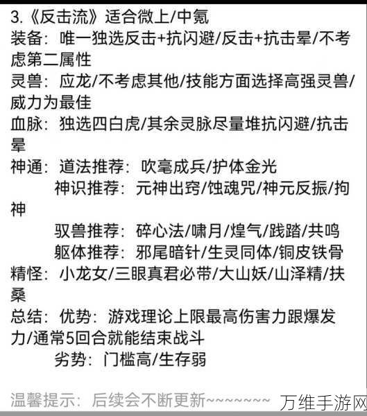 寻道大千反击流顶尖配置揭秘，竞技场称霸必备攻略