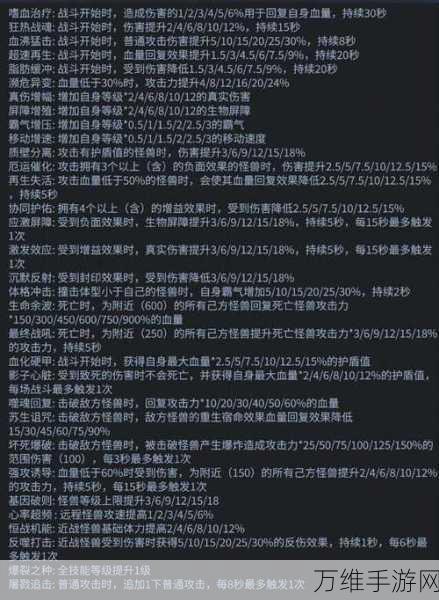 手游资讯，超进化物语新生图鉴揭秘，全怪兽技能深度剖析