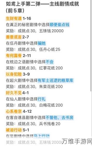 如鸢手游深度攻略，解锁主线剧情隐藏成就与选项全解析